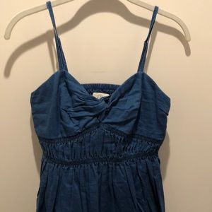 J.Crew smocked twist front sun dress size 0 in Indigo G5593 linen blend lined